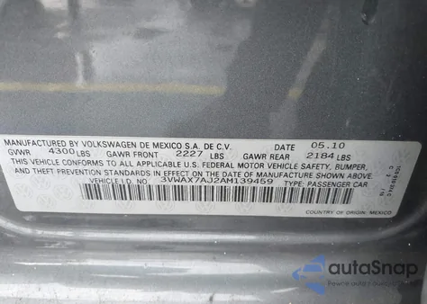 2010 Volkswagen Jetta Limited Edition из США, поврежденный, VIN 3VWAX7AJ2AM139459